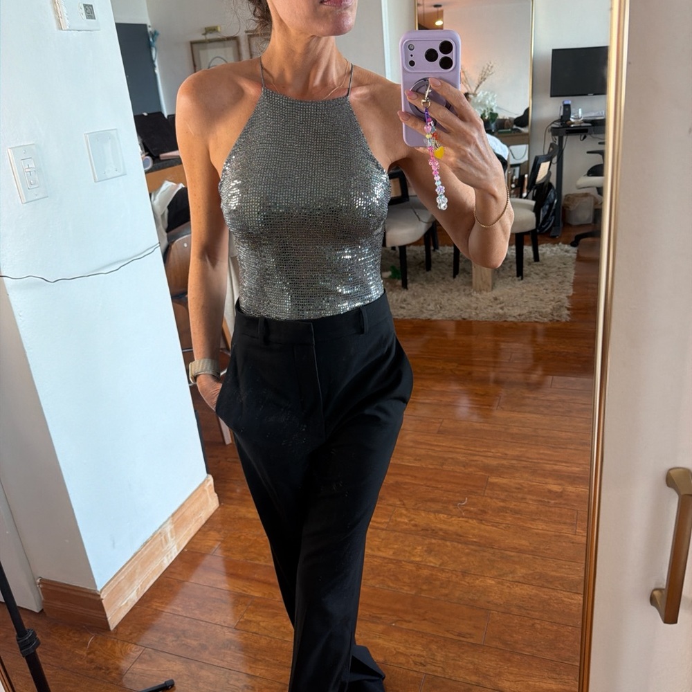 Bershka Silver Sequin bodysuit